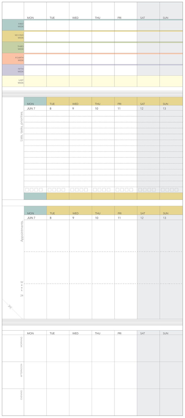 2027 WeekDate weekly paper planner — The full-color open spread page