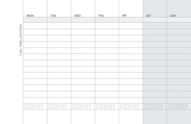 WeekDate Whenever weekly paper planner — Weekly lists, tasks & priorities page